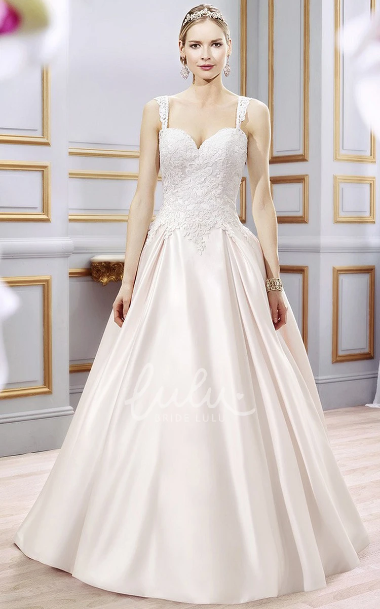 Satin&Lace Sleeveless Ball-Gown Wedding Dress with Appliques and Court Train