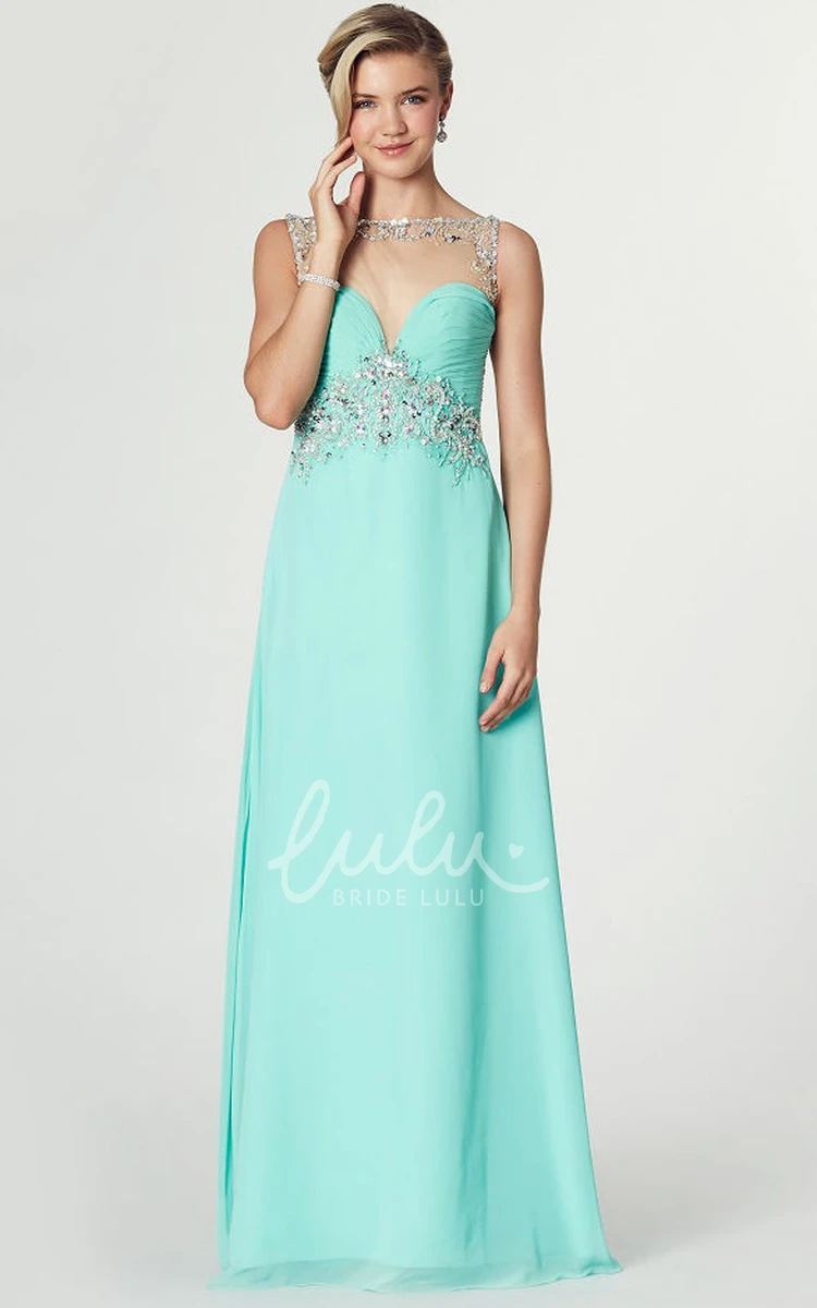 Bateau Neck Sleeveless Chiffon Prom Dress With Criss-Cross Detail