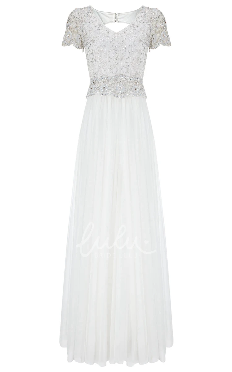 Tulle Wedding Dress with Beading Sheath V-Neck Sleeveless Sequined