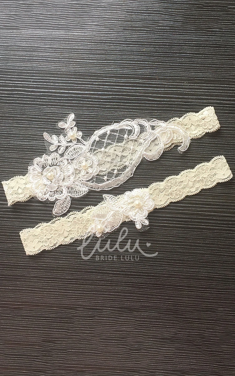 Handmade Beaded Sexy Lace Two-Piece Garter Set for Brides