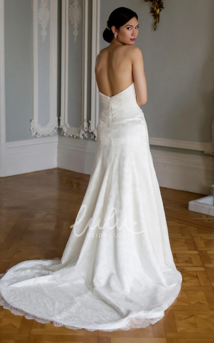 Strapless A-Line Lace Wedding Dress with Ruching Classic Bridal Gown