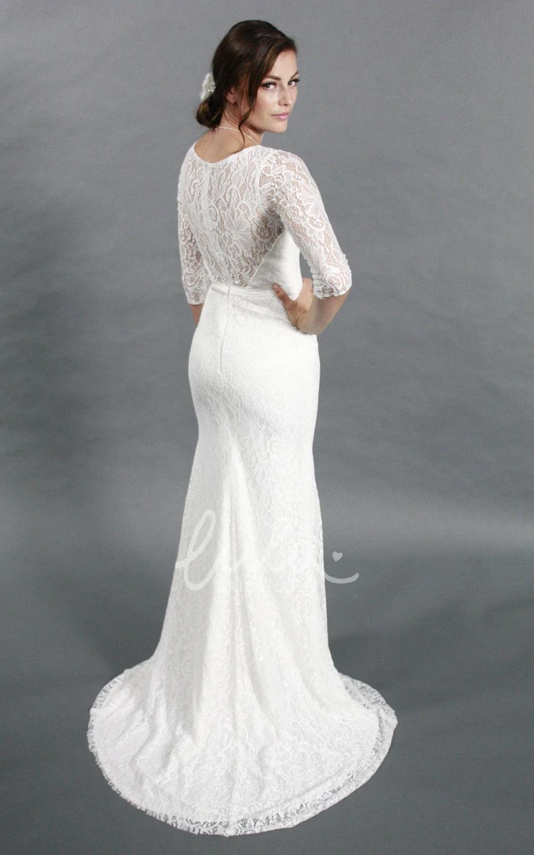 Half Sleeved Sheath Lace Wedding Dress in Simple Style