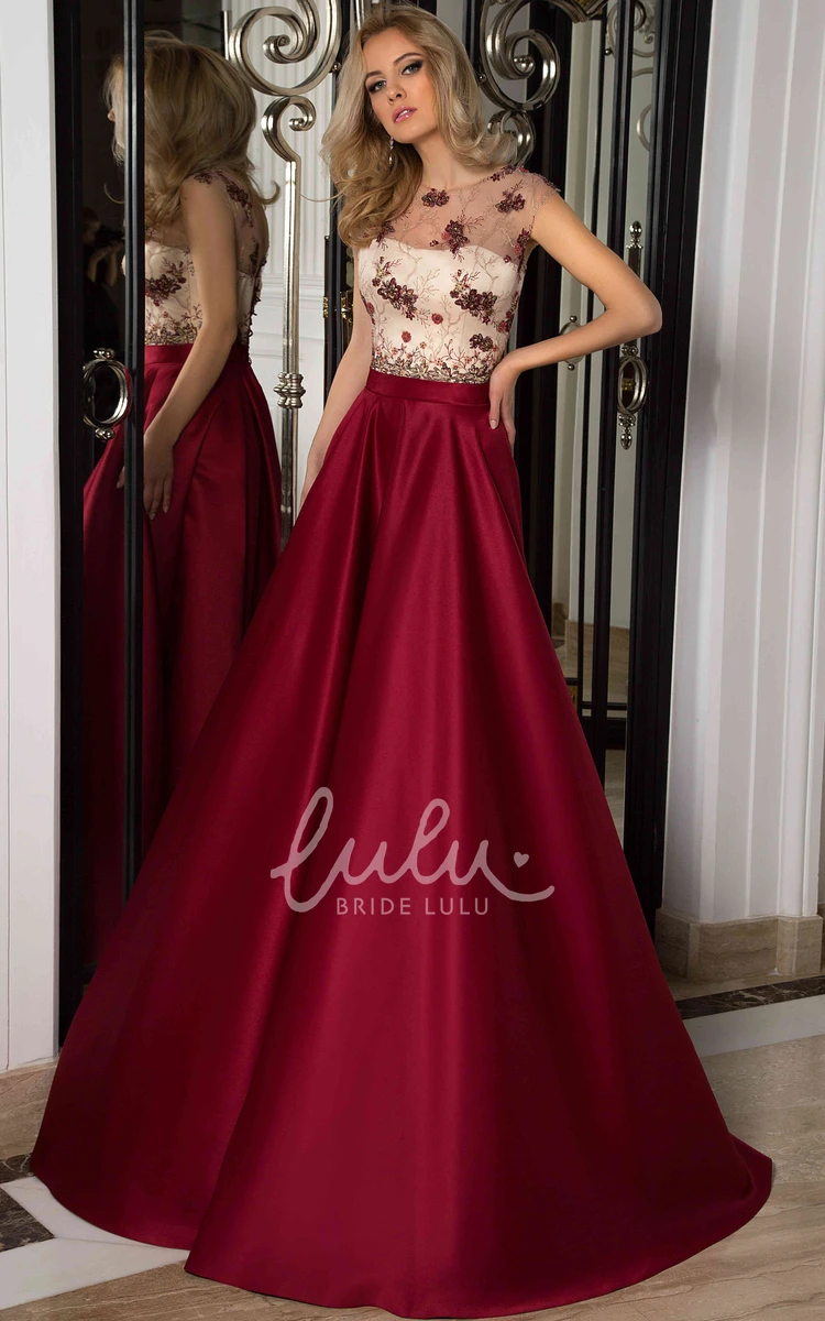Lace and Satin A-Line Prom Dress with Illusion Back and Beading