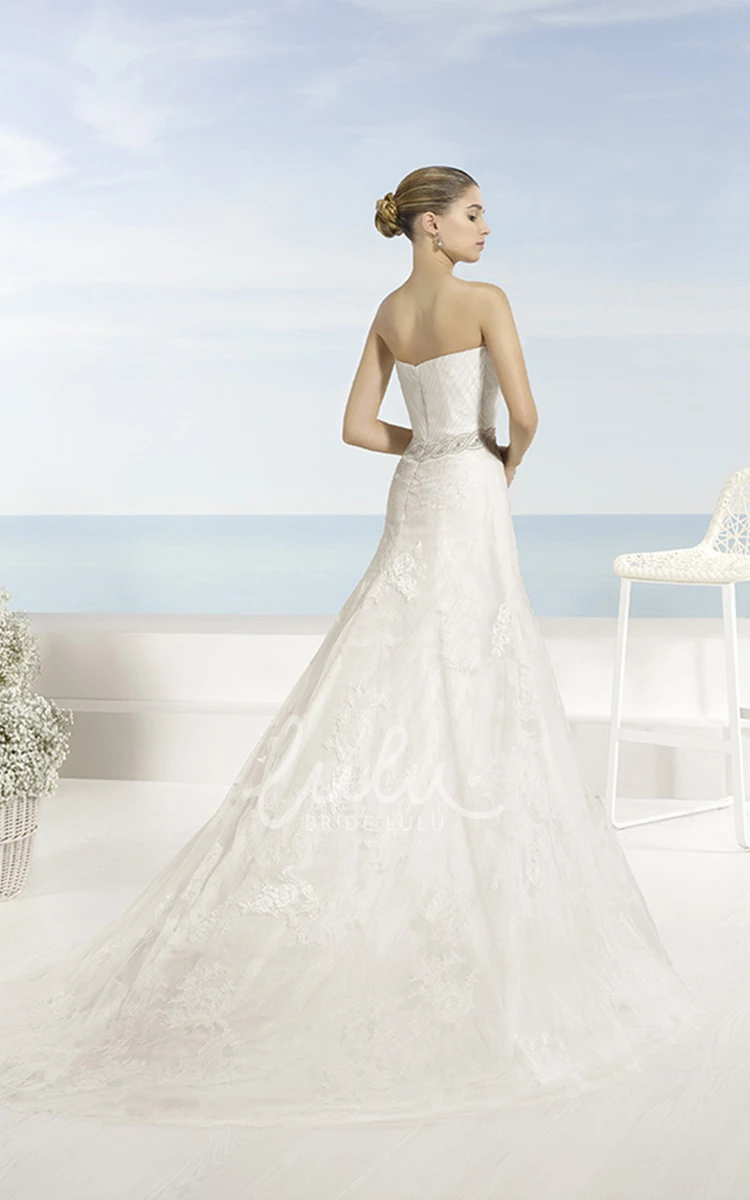 A-Line Lace Appliqued Wedding Dress with Criss Cross and Waist Jewelry Classic Bridal Gown