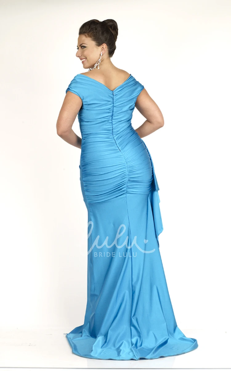 V-neck Jersey Side Draping Floor-length Dress with Sweep Train for Women