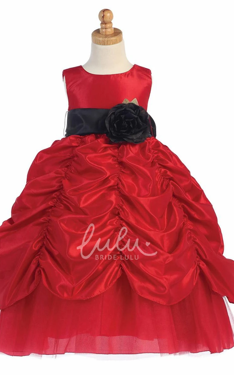 Tiered Taffeta Wedding Flower Girl Dress with Floral Embroidery