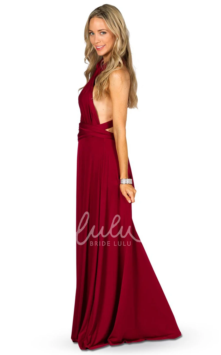 Halter Sleeveless Chiffon Bridesmaid Dress with Ruching Modern Convertible Style