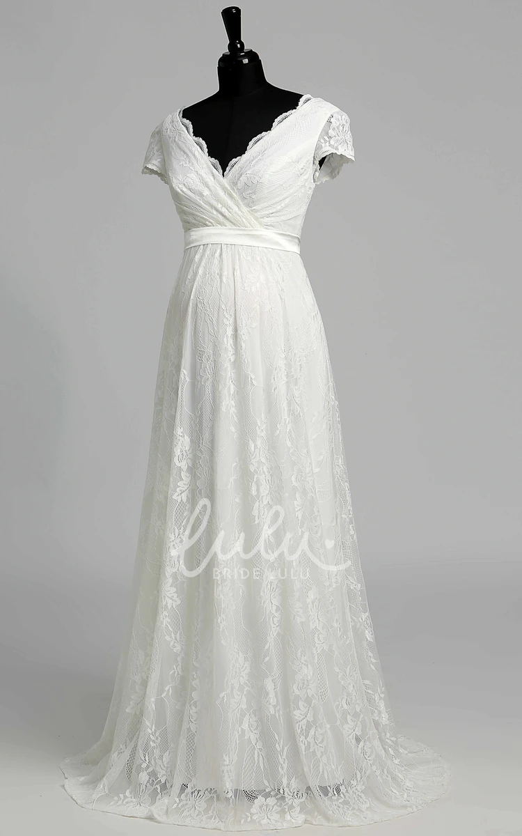 Beach Maternity Wedding Dress with Bow Sash Ribbon and A-Line Floor-Length Silhouette
