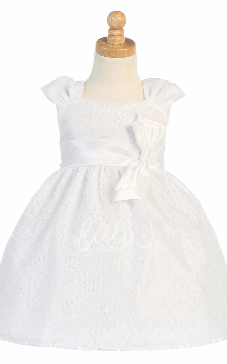 Tiered Tulle & Lace Tea-Length Flower Girl Dress Elegant Wedding Dress for Girls