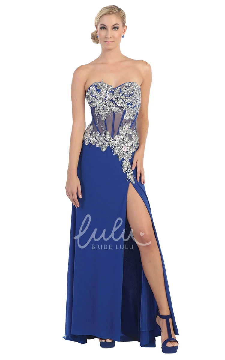 Jersey Sweetheart Split Front Formal Dress with Beading and Zipper Closure