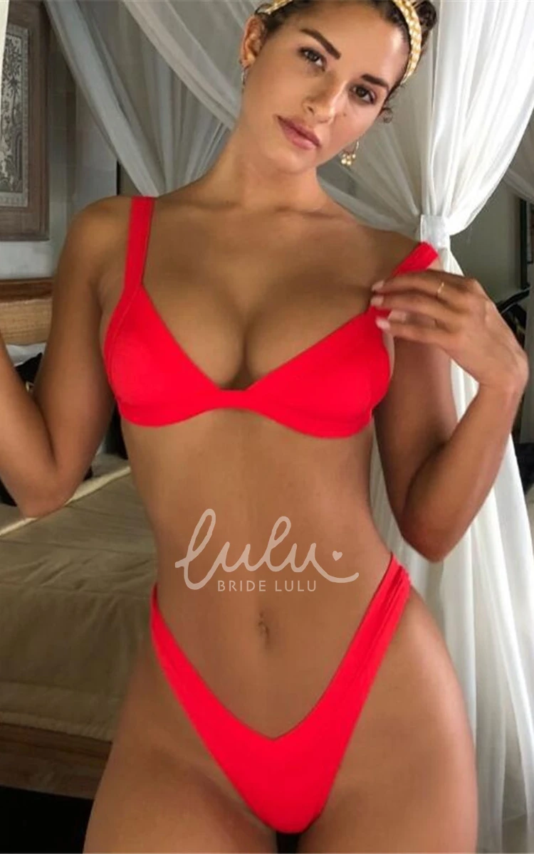 Plain Straps Push Up High-Cut Bikini Set