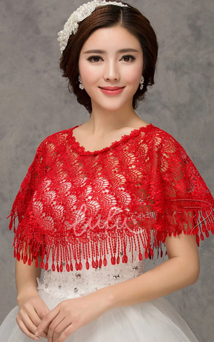 High-end Lace Red Word Collar Shoulder Cape Shawl Dress New Modern Women's Formal Wear
