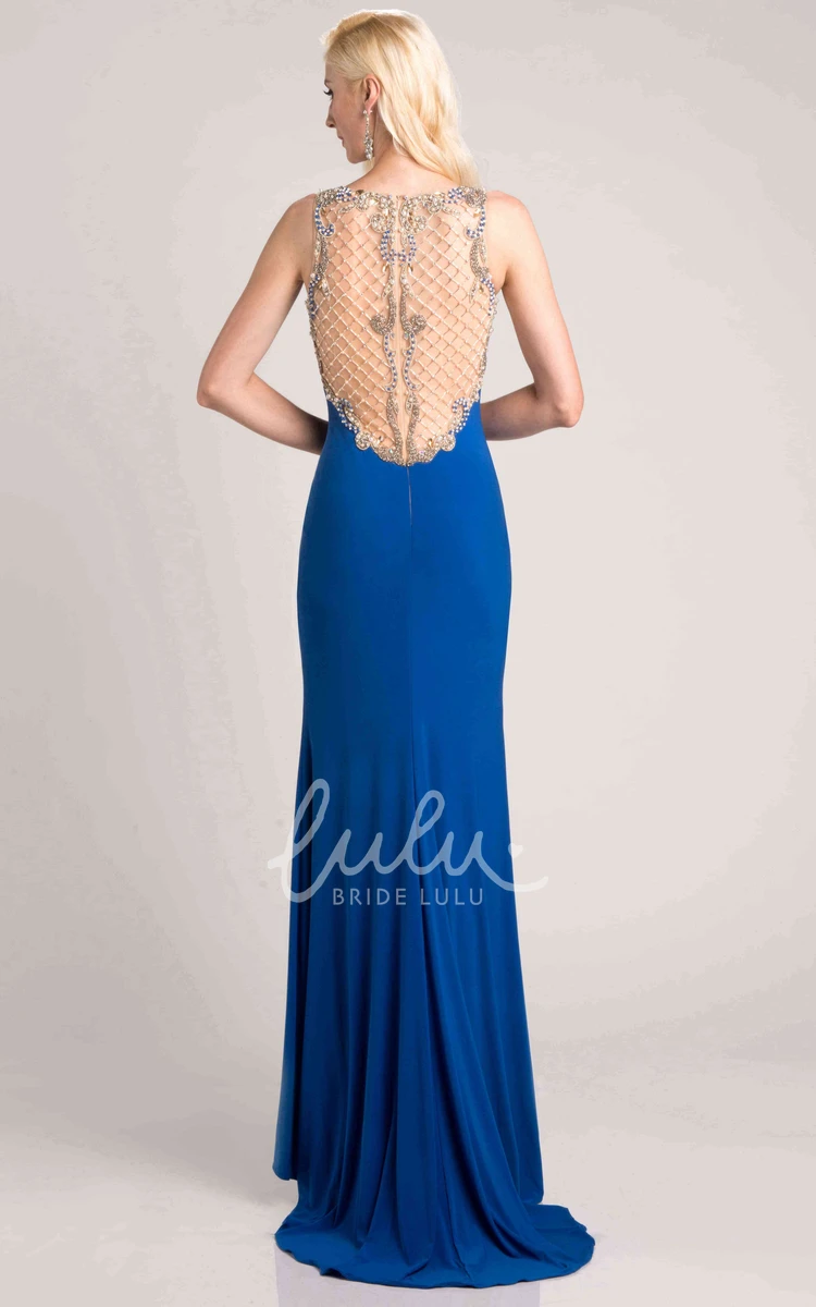 Sleeveless Sheath Jersey Prom Dress with Beaded Top and Bateau Neck Modern Formal Dress