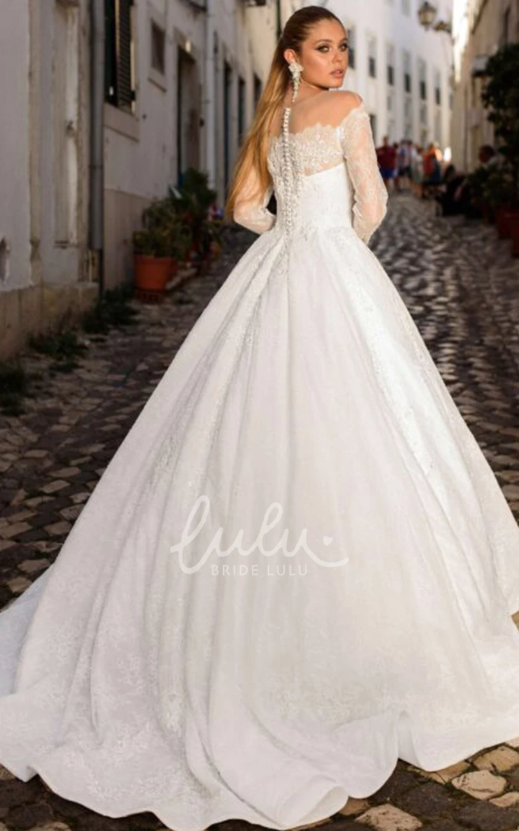 Modern Off-the-shoulder Lace Long Sleeve Wedding Dress With Appliques Ball Gown