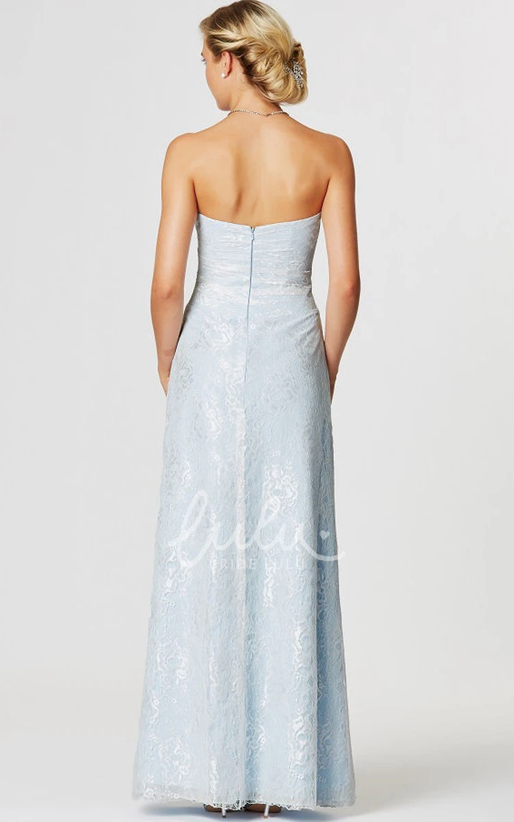 Appliqued Lace Strapless Bridesmaid Dress with Draping and Broach Modern Dress