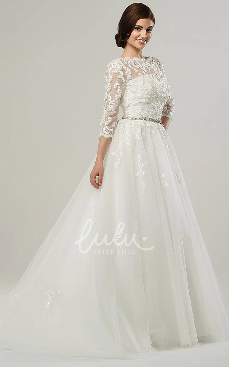 Jeweled Ball Gown Tulle Wedding Dress with Cape Sweetheart