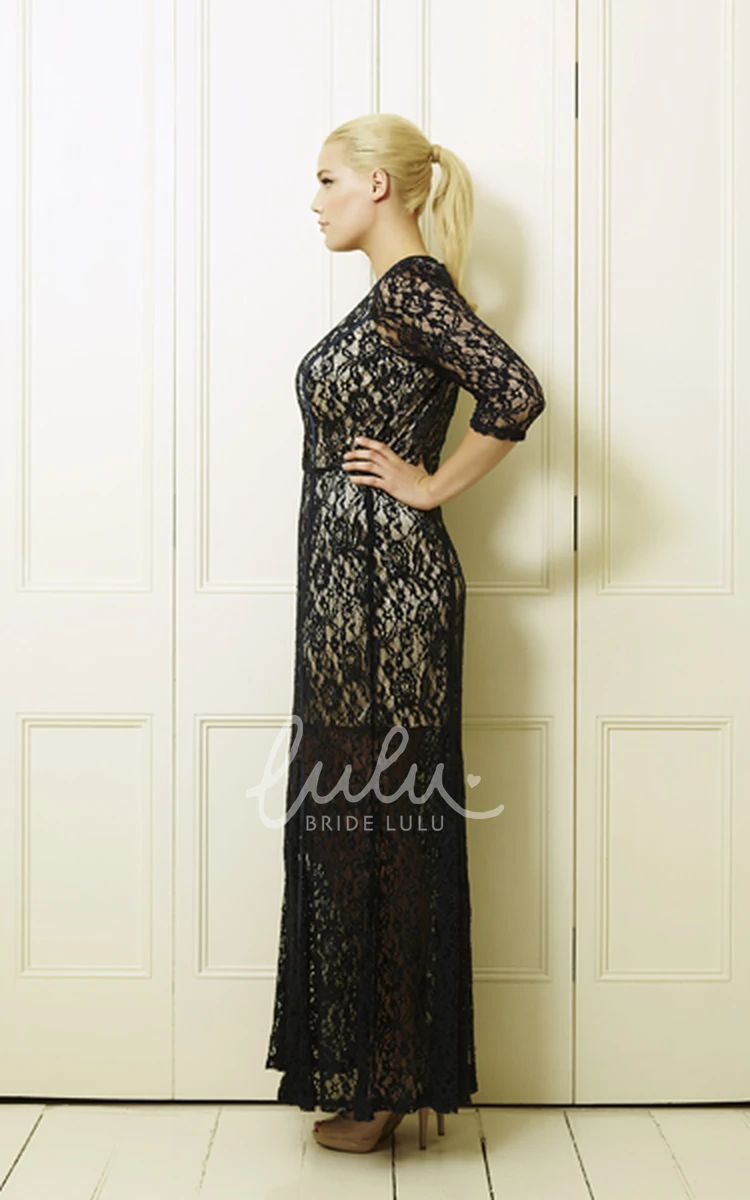 Plus Size Lace Prom Dress with Half-Sleeves and Scoop-Neck