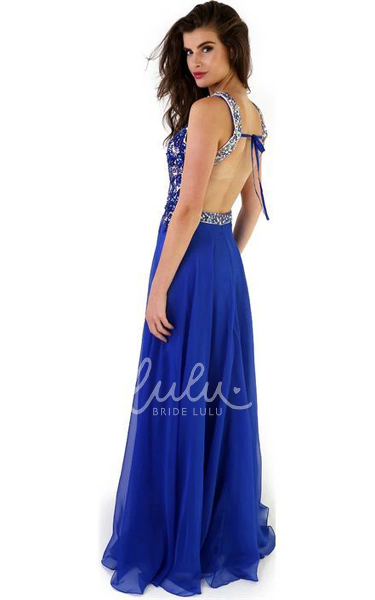 Crystal Scoop Sleeveless A-Line Floor-Length Prom Dress with Backless Style and Pleats Elegant Prom Dress