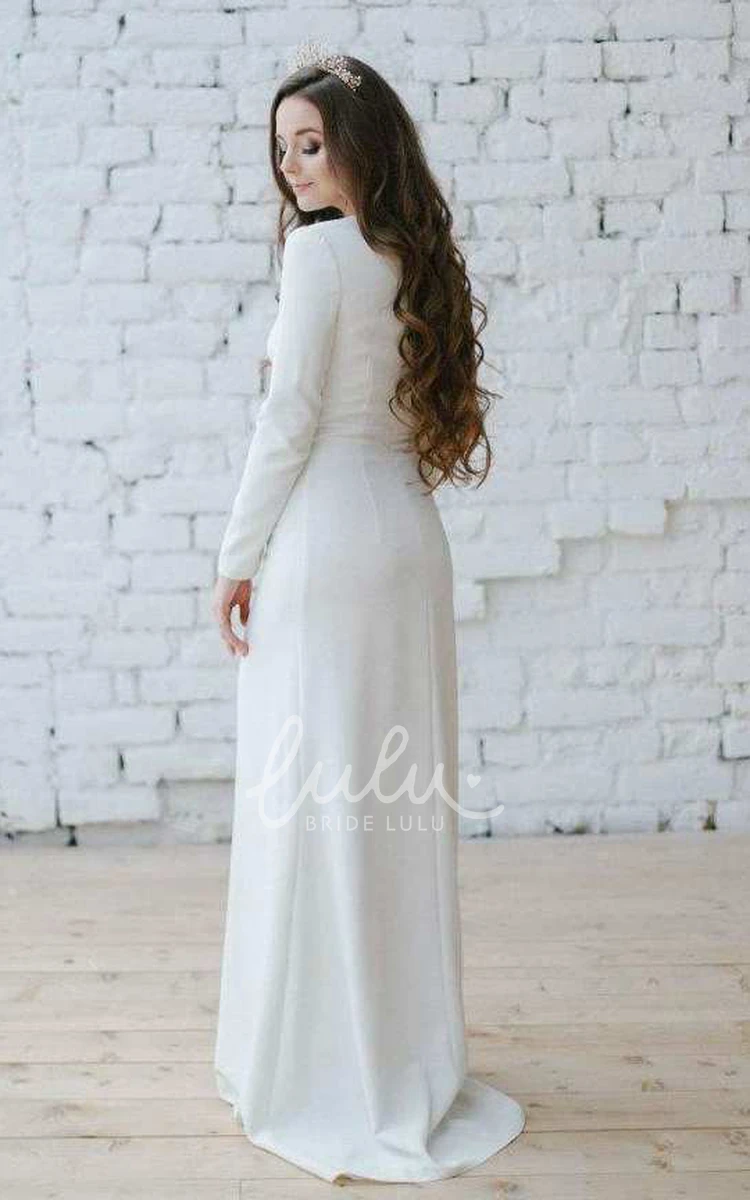 Sheath Dress with Appliqued Waist Bateau Long Sleeve Classic