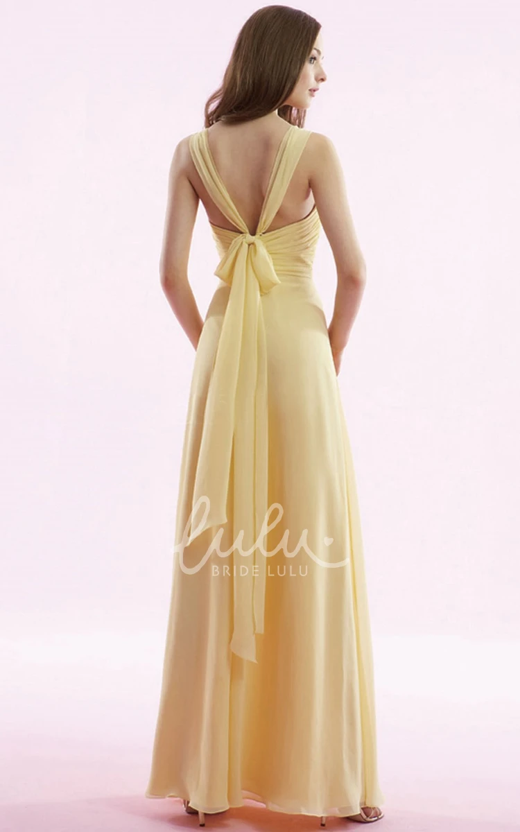 Empire Chiffon Gown with Criss-Cross Ruching Sleeveless Dress