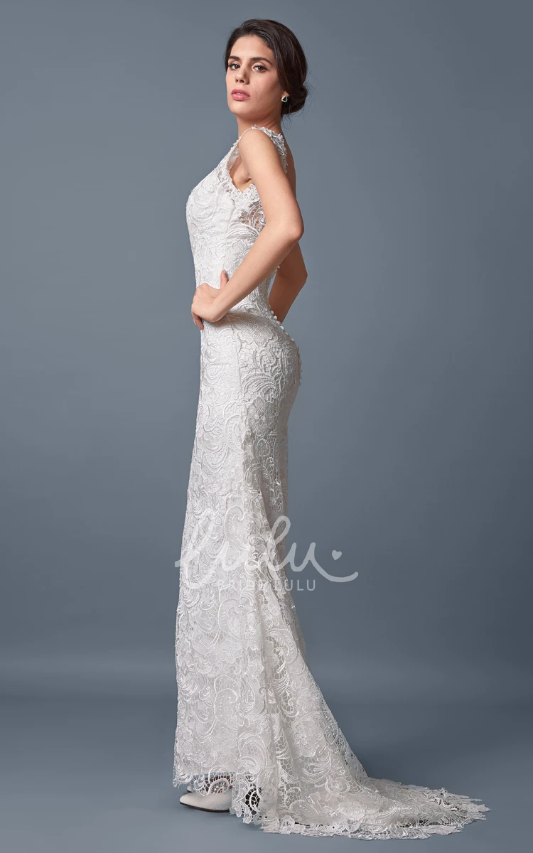 Backless Lace Fit and Flare Wedding Dress with Long Length