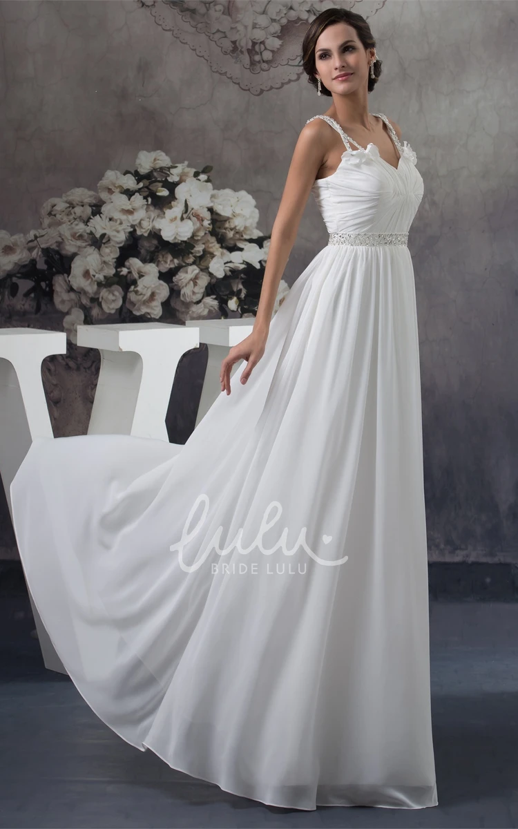 Crystal Detailing Chiffon Wedding Gown Sleeveless Floor-Length Straps Modern