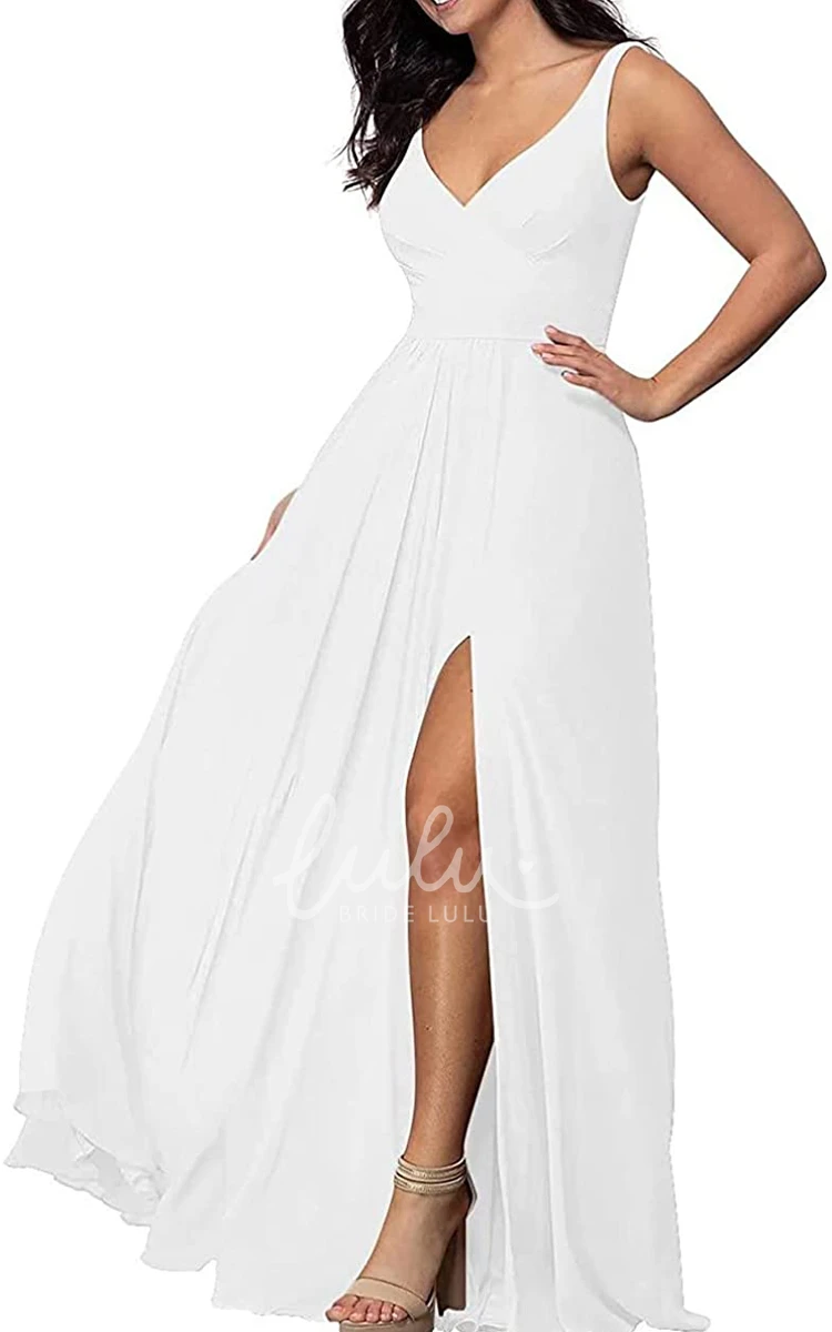 V-Neck Chiffon A-Line Bridesmaid Dress with Split Front Modern & Unique