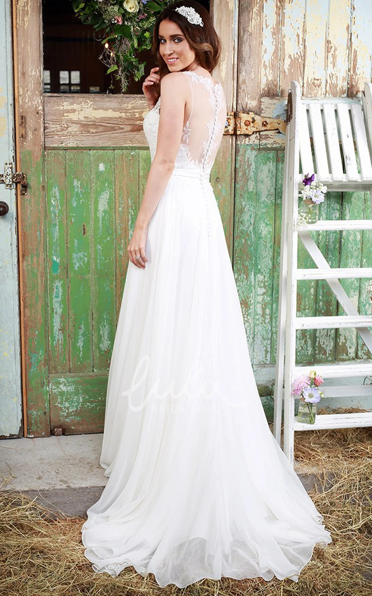 Illusion Sleeveless Tulle Wedding Dress with Scoop-Neck Beautiful Bridal Gown