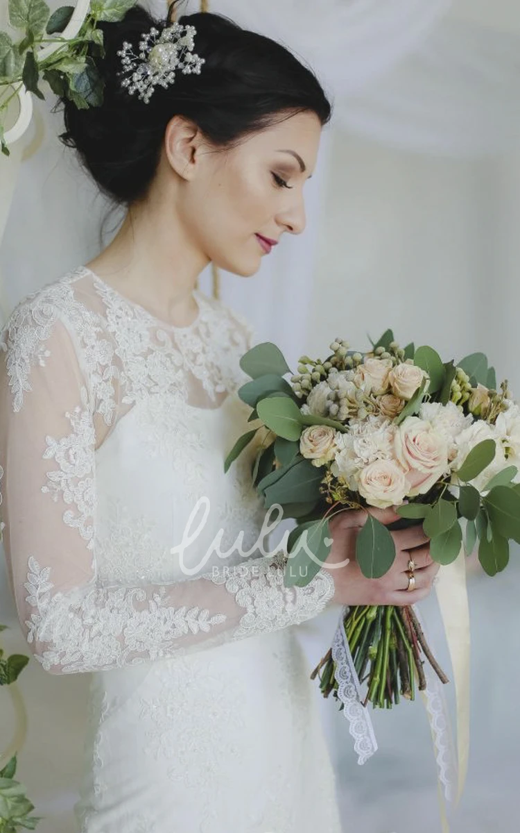 Sheath Ankle-length Wedding Dress with Illusion Lace Applique Illusion Lace Appliqued Split Sheath Wedding Dress