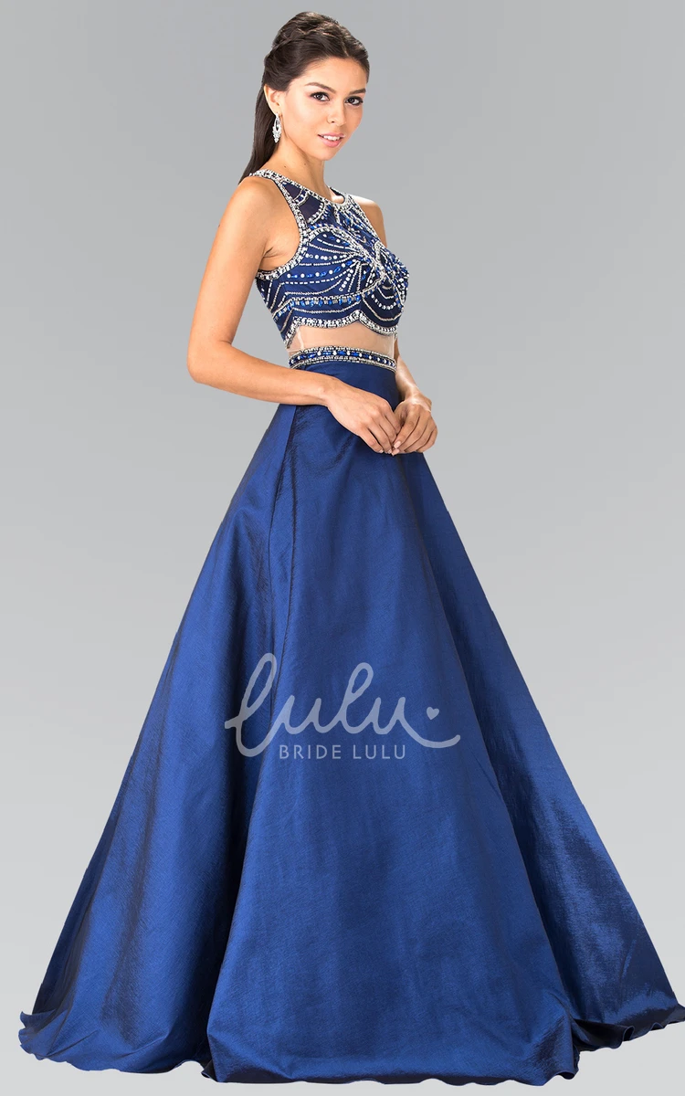 A-Line Satin Illusion Two-Piece Dress With Beading Prom Dress