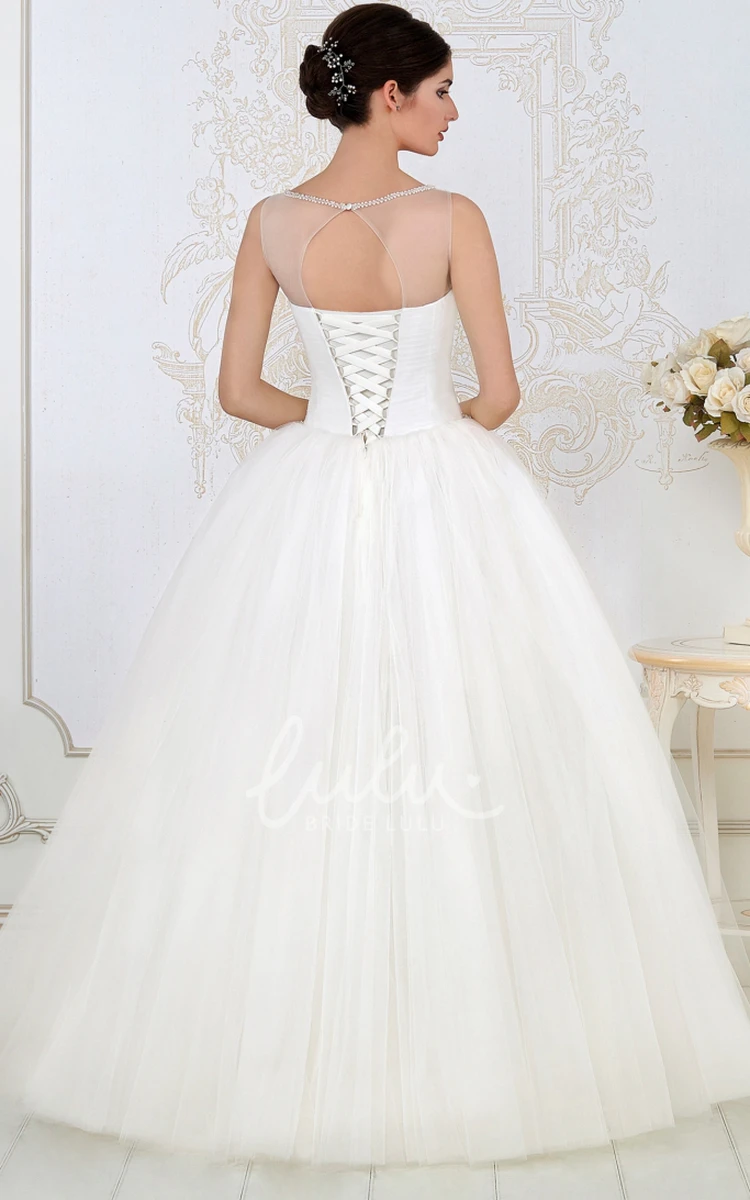 Criss Cross Beaded Sleeveless Scoop-Neck Tulle Ball Gown Wedding Dress