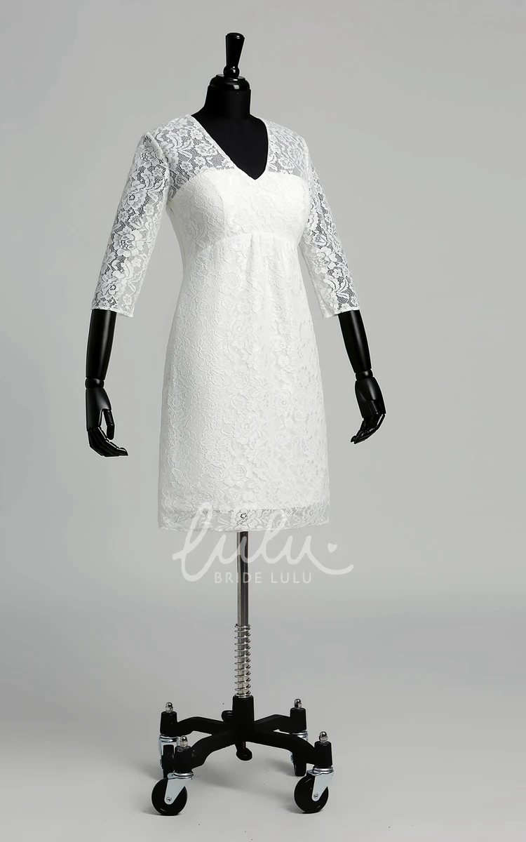 Lace A-line Wedding Dress with V-neckline Illusion 3/4 Sleeves and Ruched Details