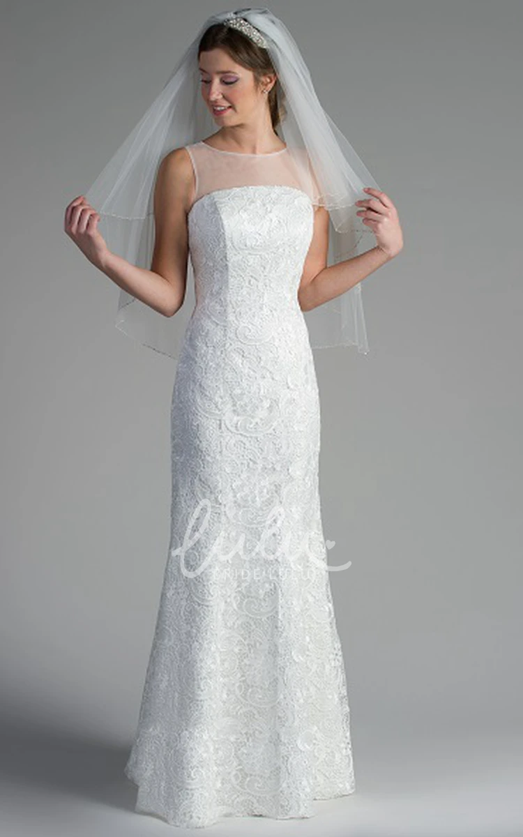 Lace Illusion Neck Sheath Bridesmaid Dress with Sleeveless Long