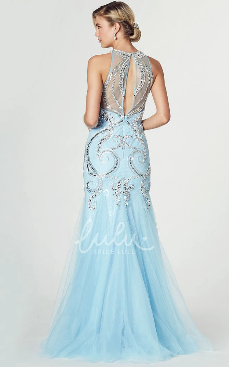 Crystal Mermaid Tulle Prom Dress High Neck Sleeveless