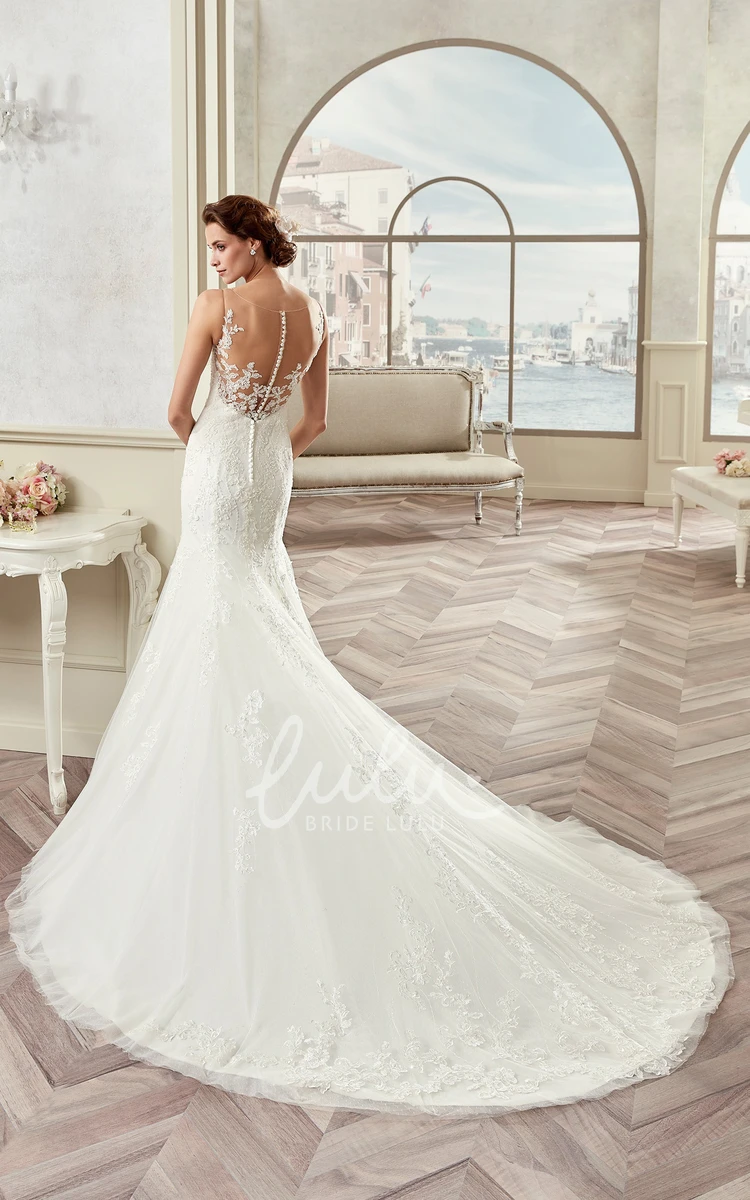 Court Train Sweetheart Mermaid Wedding Dress with Illusive Straps