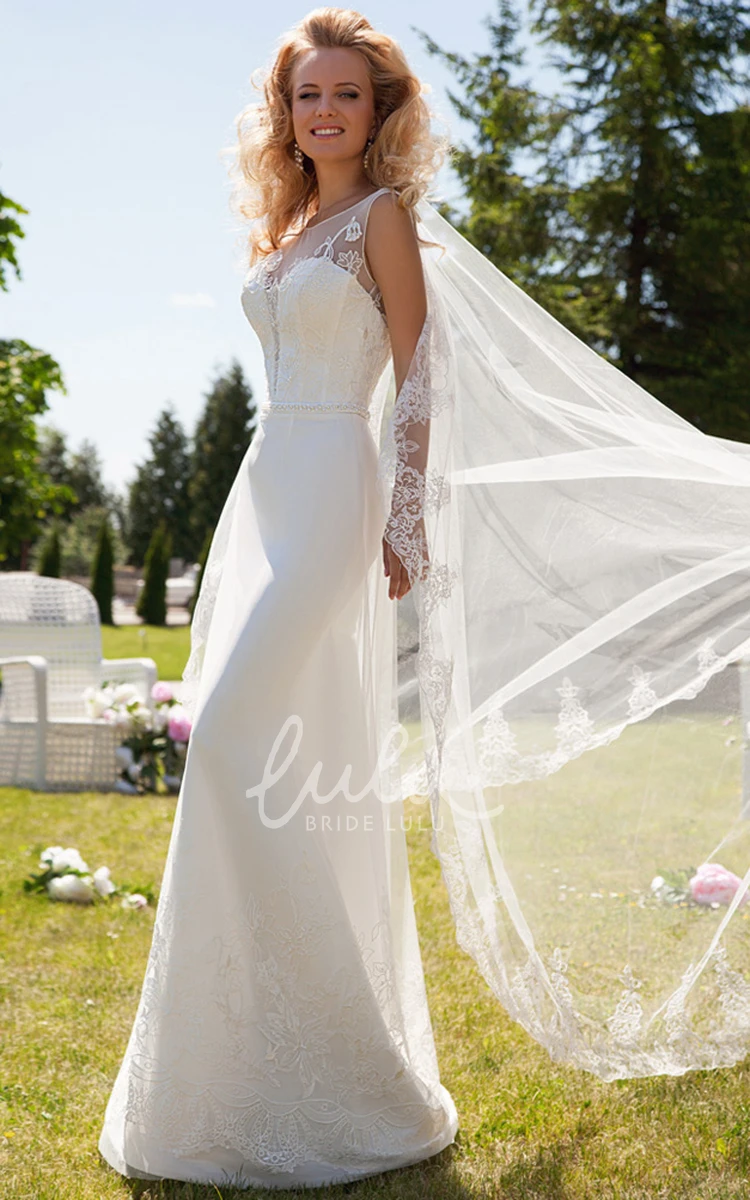 Lace Sleeveless Wedding Dress with Deep-V Back and Jewelled Waist