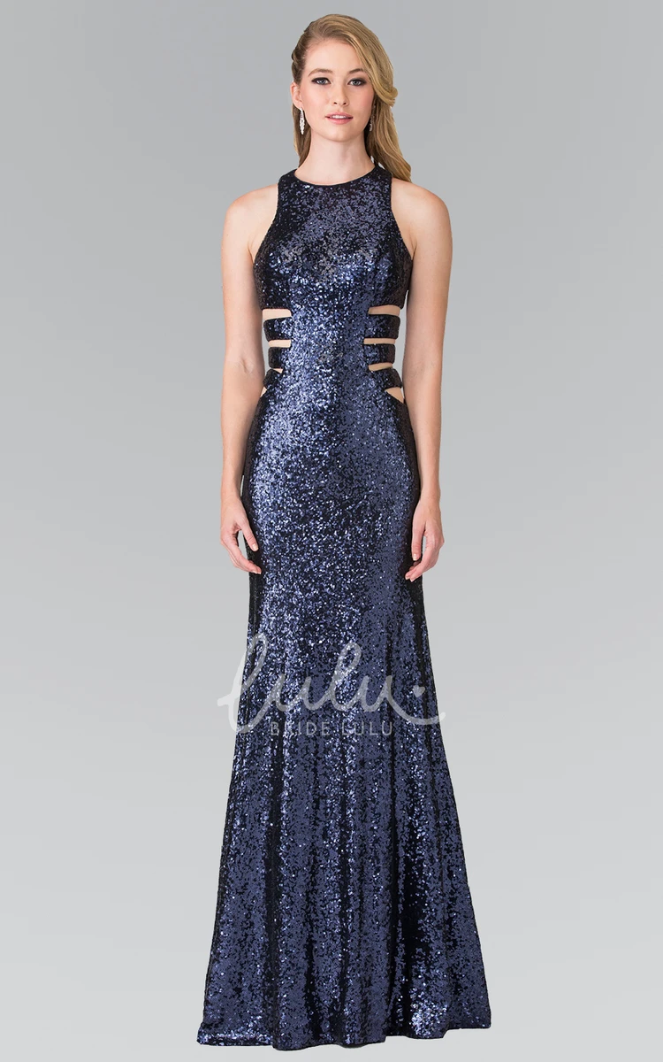 Sequins Dress with Pleats Sheath Sleeveless Floor-Length