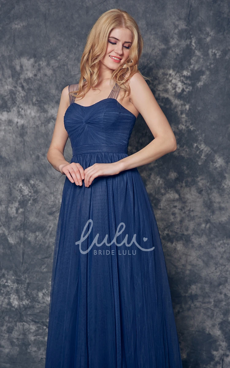 Illusion Sleeve A-line Tulle Bridesmaid Dress with Ruching