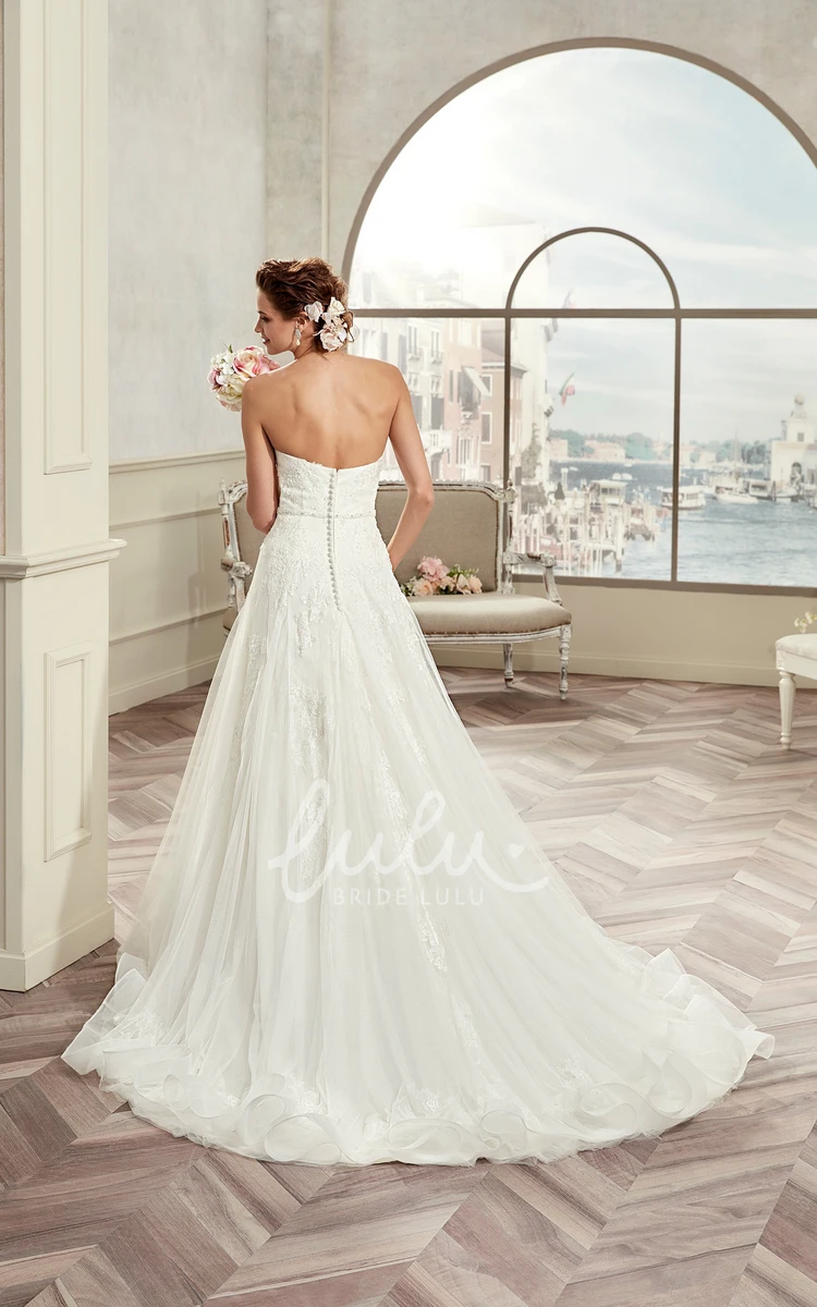 Lace A-Line Sweetheart Wedding Dress with Appliques and Brush Train