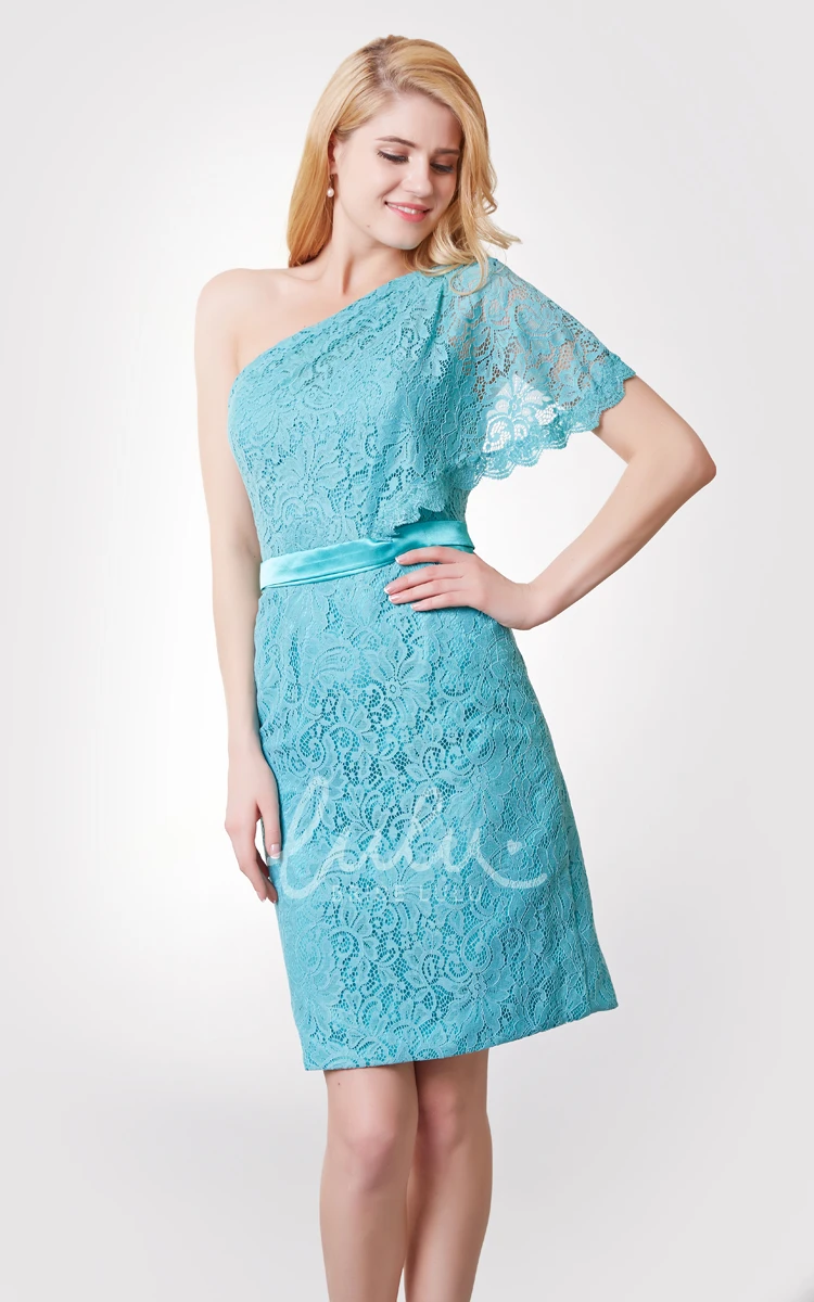 One Shoulder Lace Short Dress with Fabulous Side Draping and Modern Fit