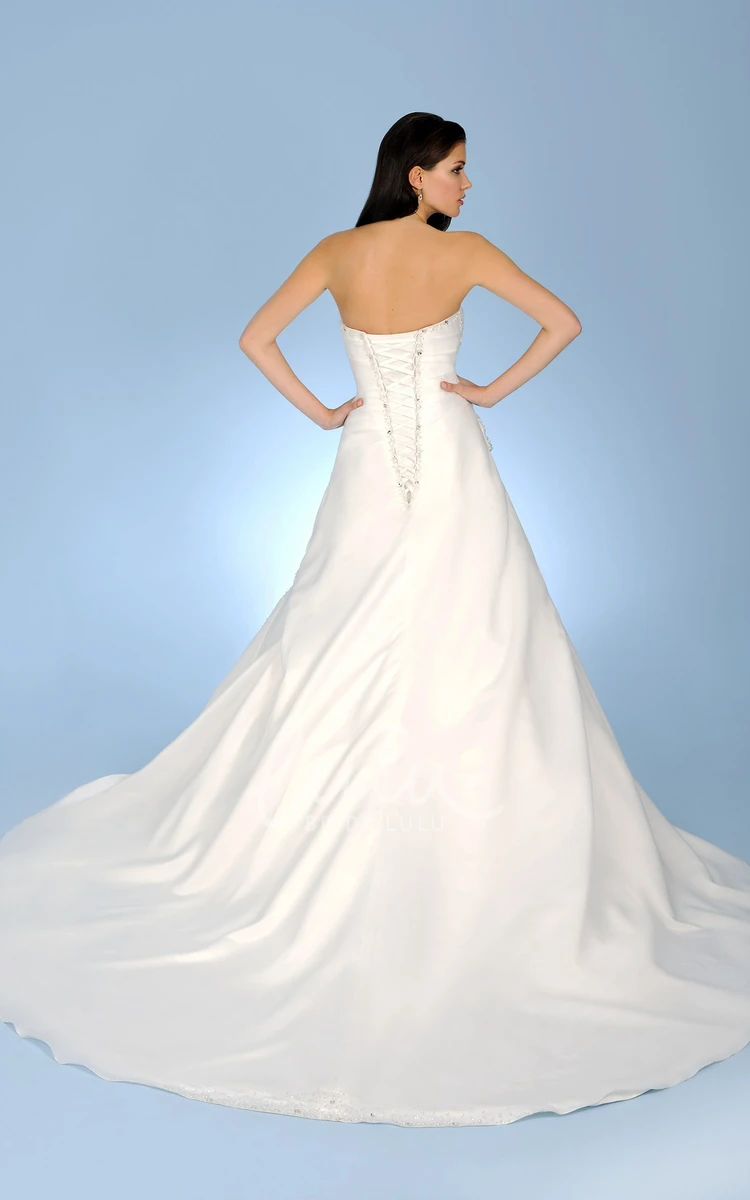 Ruched Taffeta Wedding Dress with Beading and Lace-Up A-Line Strapless