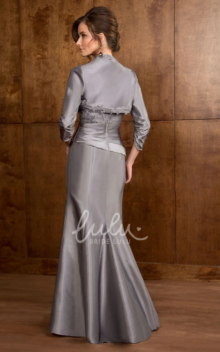 Long Mother Of The Bride Dress with Matching Jacket and Appliques 3/4 Sleeve Elegant Dress