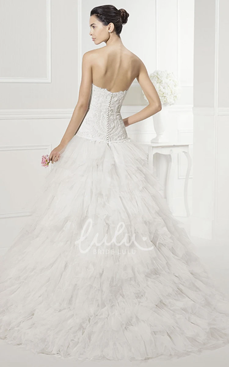 Sweetheart Drop Waist Wedding Dress with Tiered Tulle Skirt and Crystal Waist