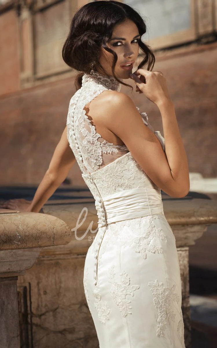 Sleeveless High-Neck Lace Sheath Wedding Dress Elegant and Unique