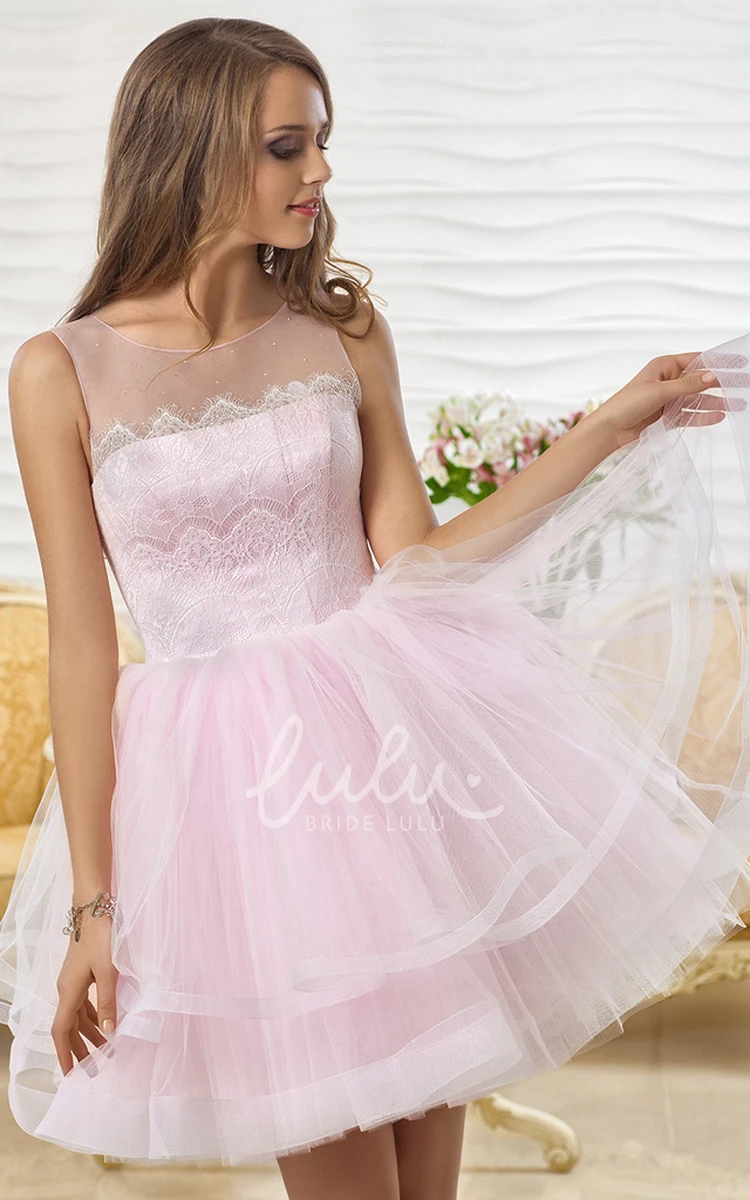 Lace A-Line Mini Prom Dress with Tiers and Sleeveless Design