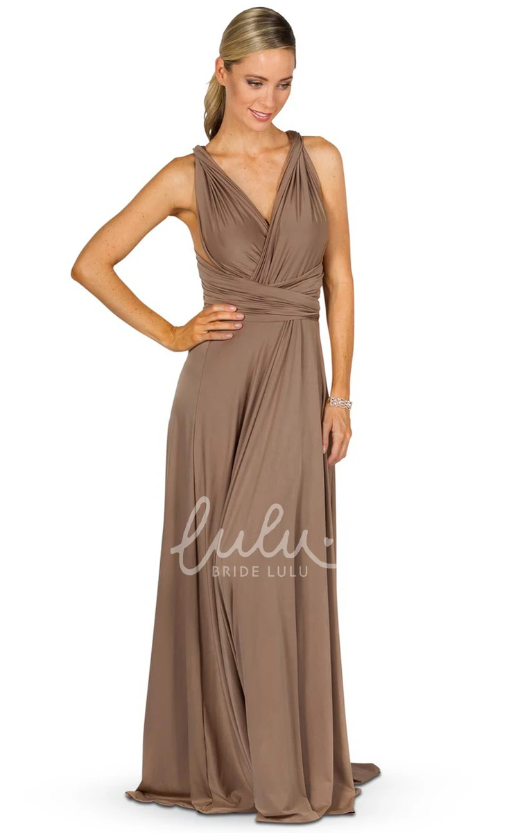 V-Neck Poet Sleeve Chiffon Bridesmaid Dress Ruched and Convertible