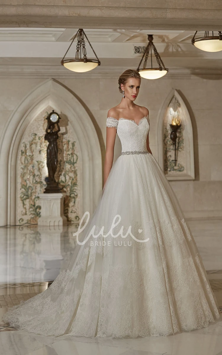 Lace Off-Shoulder A-line Dress with Sweetheart Neckline Wedding Dress