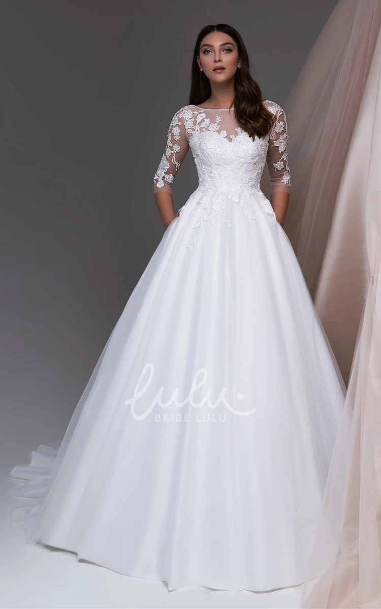 Princess Lace Wedding Dress with Pockets Elegant Ball Gown