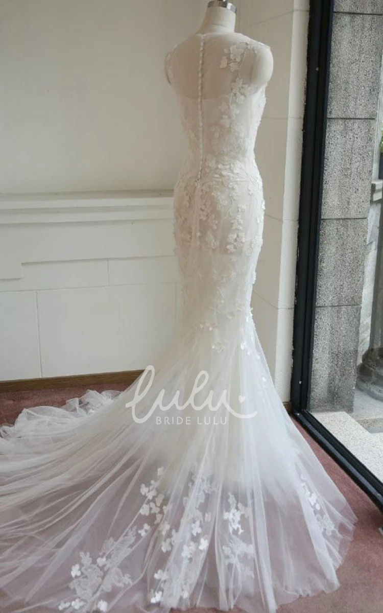 Lace Mermaid Floor-Length Wedding Dress with Bell Sleeves