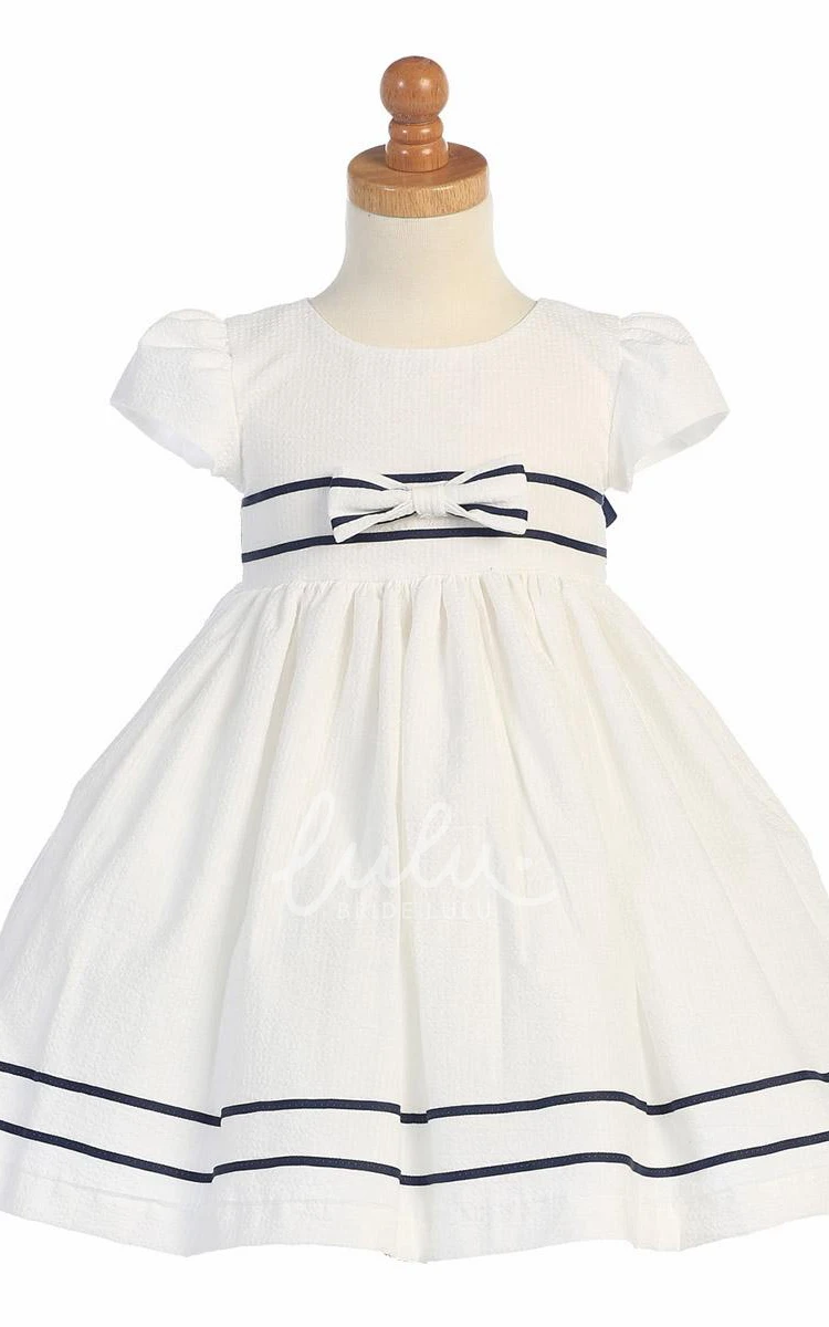 Pleated Tea-Length Flower Girl Dress with Sash Simple and Stylish